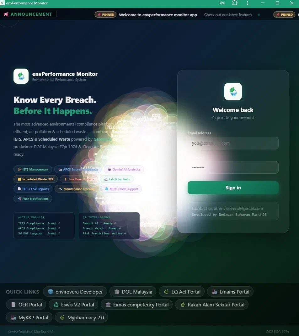 envPerformance Monitor — Dashboard & Login